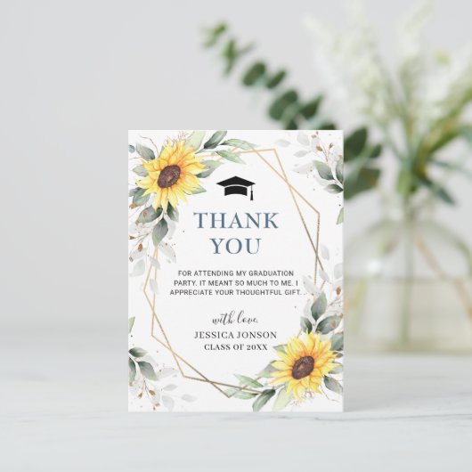 Elegant Sunflower Eucalyptus Afstuderen Hartelijk  Briefkaart (Staand voorkant)