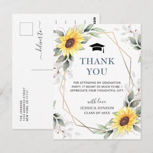 Elegant Sunflower Eucalyptus Afstuderen Hartelijk  Briefkaart (Voorkant / Achterkant)