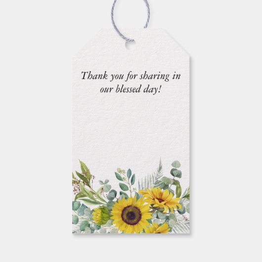 Elegant Sunflower & Eucalyptus Boho Cross Baptism Cadeaulabel (Achterkant)