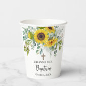 Elegant Sunflower & Eucalyptus Boho Cross Baptism Papieren Bekers (Achterkant)