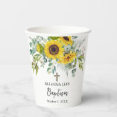 Elegant Sunflower & Eucalyptus Boho Cross Baptism Papieren Bekers (Voorkant)