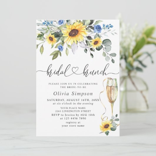 Elegant Sunflower Eucalyptus BRIDAL BRUNCH Kaart (Staand voorkant)