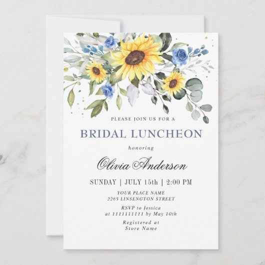 Elegant Sunflower Eucalyptus BRIDAL LUNCHEON Invi Kaart (Voorkant)