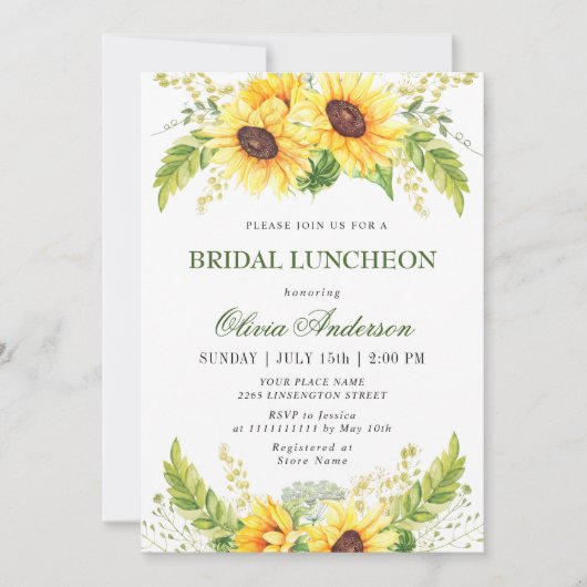 Elegant Sunflower Eucalyptus BRIDAL LUNCHEON Kaart (Voorkant)