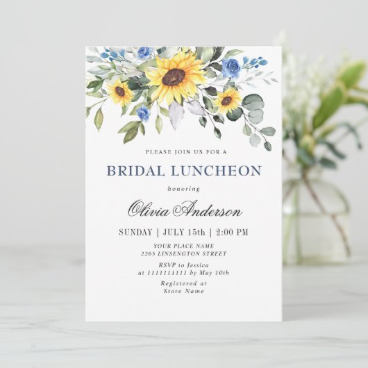 Elegant Sunflower Eucalyptus BRIDAL LUNCHEON Kaart (Staand voorkant)