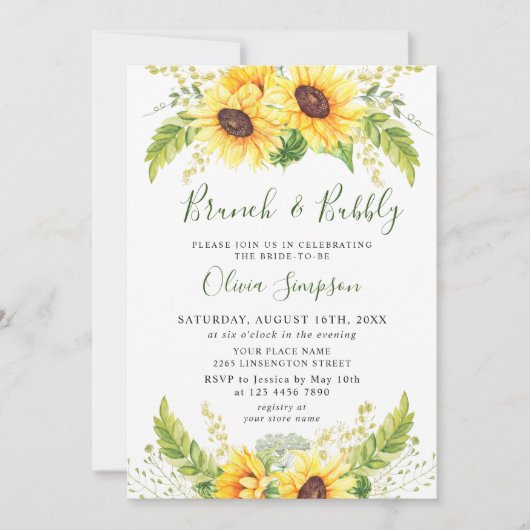 Elegant Sunflower Eucalyptus Brunch & Bubble Kaart (Voorkant)