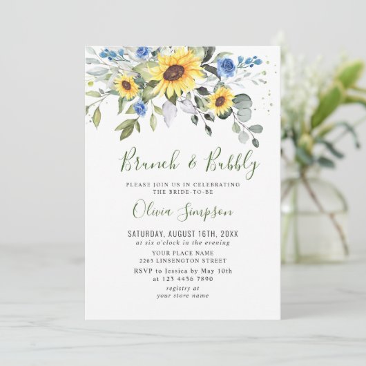 Elegant Sunflower Eucalyptus Brunch & Bubble Kaart (Staand voorkant)