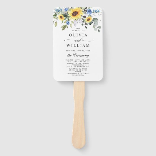 Elegant Sunflower Eucalyptus Chic Wedding Program Handwaaier (Voorkant)