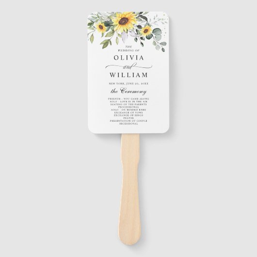 Elegant Sunflower Eucalyptus Chic Wedding Program Handwaaier (Voorkant)