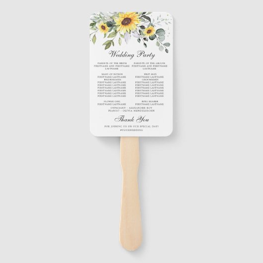 Elegant Sunflower Eucalyptus Chic Wedding Program Handwaaier (Achterkant)