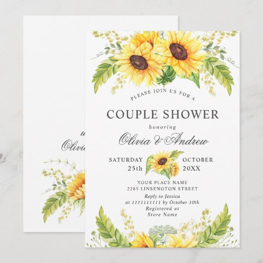 Elegant Sunflower Eucalyptus COUPLE SHOWER Kaart (Voorkant / Achterkant)