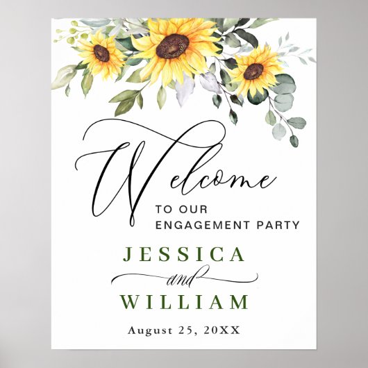 Elegant Sunflower Eucalyptus Engagement Party Poster (Voorkant)