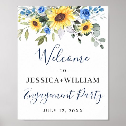 Elegant Sunflower Eucalyptus Engagement Party Poster (Voorkant)