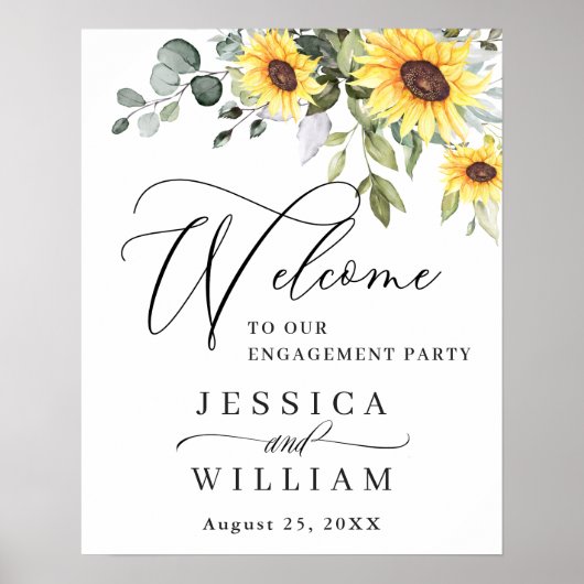 Elegant Sunflower Eucalyptus Engagement Party Poster (Voorkant)