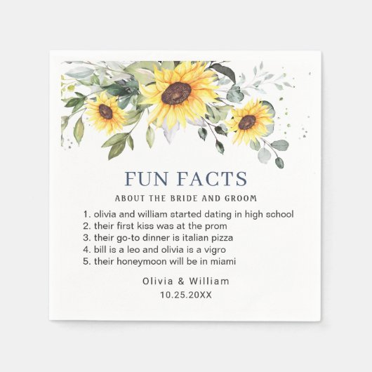 Elegant Sunflower Eucalyptus Facts Weddenschap Servet (Voorkant)