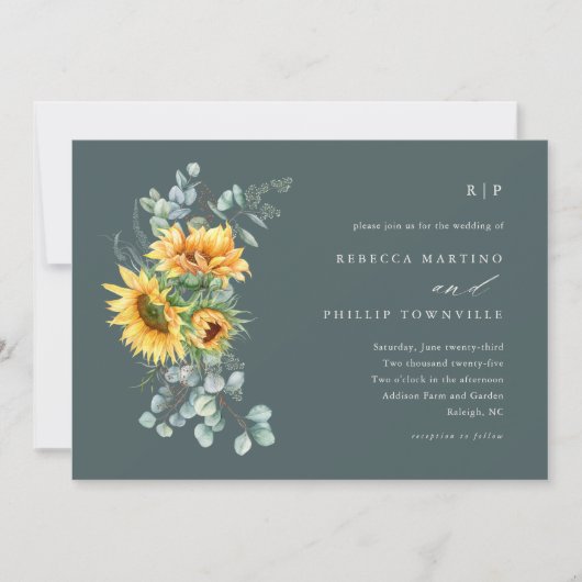 Elegant Sunflower Eucalyptus Fall Wedding Invitati Kaart (Voorkant)