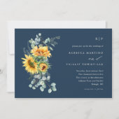 Elegant Sunflower Eucalyptus Fall Wedding Invitati Kaart (Voorkant)