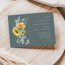 Elegant Sunflower Eucalyptus Fall Wedding Invitati Kaart