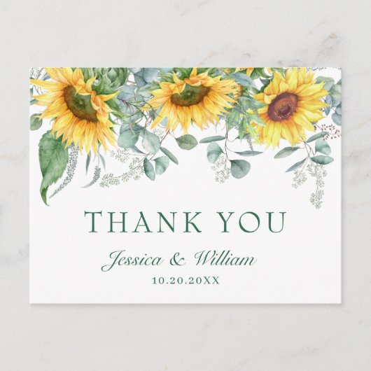 Elegant Sunflower Eucalyptus Floral bedankt Briefkaart (Voorkant)