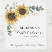 Elegant Sunflower Eucalyptus Floral Bridal Wijn Etiket (Enkel label)