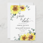 Elegant Sunflower Eucalyptus Floral Save the Date Kaart (Voorkant)