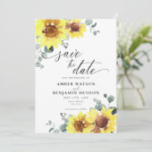 Elegant Sunflower Eucalyptus Floral Save the Date Kaart (Staand voorkant)