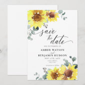 Elegant Sunflower Eucalyptus Floral Save the Date Kaart (Voorkant / Achterkant)