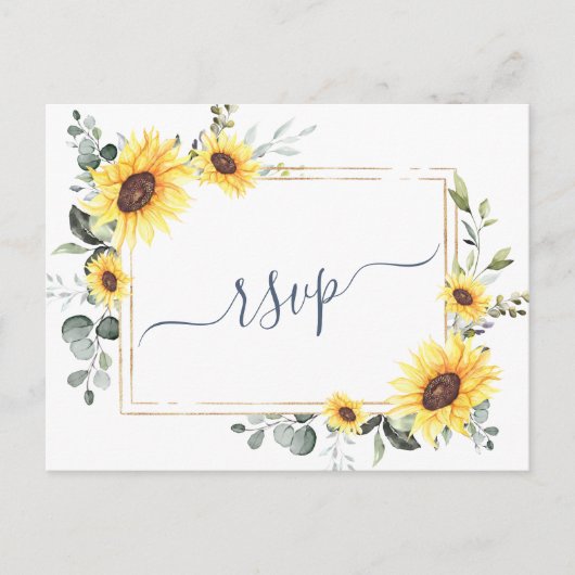 Elegant Sunflower Eucalyptus Floral Wedding RSVP Briefkaart (Voorkant)
