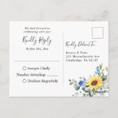 Elegant Sunflower Eucalyptus Floral Wedding RSVP Briefkaart (Achterkant)