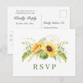 Elegant Sunflower Eucalyptus Floral Wedding RSVP Briefkaart (Voorkant / Achterkant)