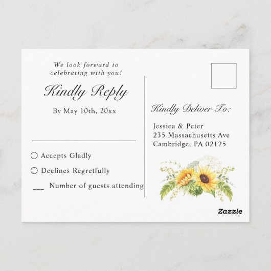 Elegant Sunflower Eucalyptus Floral Wedding RSVP Briefkaart (Achterkant)