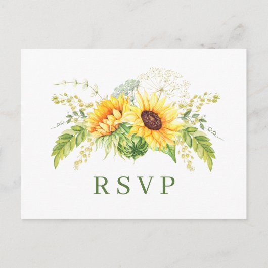 Elegant Sunflower Eucalyptus Floral Wedding RSVP Briefkaart (Voorkant)