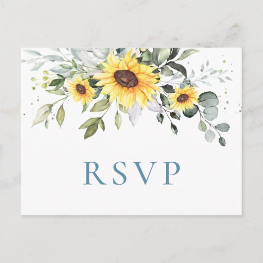 Elegant Sunflower Eucalyptus Floral Wedding RSVP Briefkaart (Voorkant)