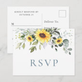 Elegant Sunflower Eucalyptus Floral Wedding RSVP Briefkaart (Voorkant / Achterkant)