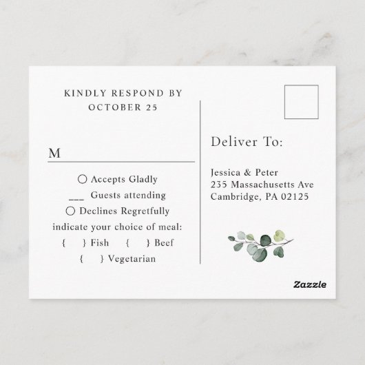 Elegant Sunflower Eucalyptus Floral Wedding RSVP Briefkaart (Achterkant)