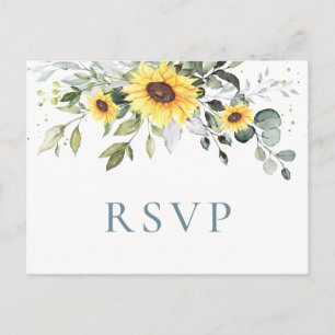 Elegant Sunflower Eucalyptus Floral Wedding RSVP Briefkaart