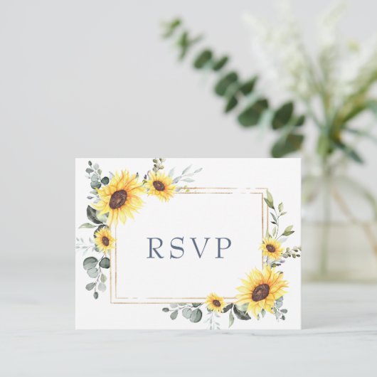 Elegant Sunflower Eucalyptus Floral Wedding RSVP Briefkaart (Staand voorkant)