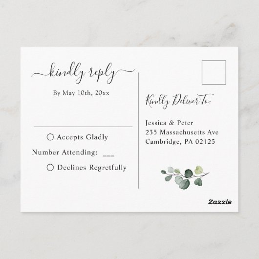 Elegant Sunflower Eucalyptus Floral Wedding RSVP Briefkaart (Achterkant)
