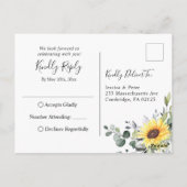 Elegant Sunflower Eucalyptus Floral Wedding RSVP Briefkaart (Achterkant)