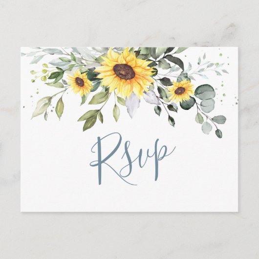 Elegant Sunflower Eucalyptus Floral Wedding RSVP Briefkaart (Voorkant)