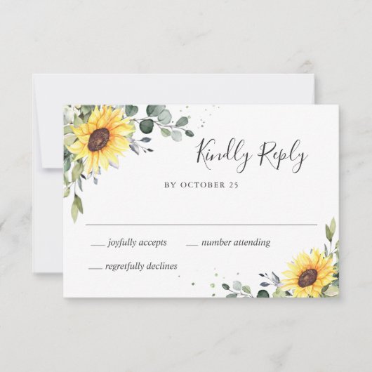 Elegant Sunflower Eucalyptus Floral Wedding RSVP Kaartje (Voorkant)