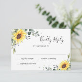Elegant Sunflower Eucalyptus Floral Wedding RSVP Kaartje (Staand voorkant)