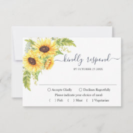 Elegant Sunflower Eucalyptus Floral Wedding RSVP Kaartje