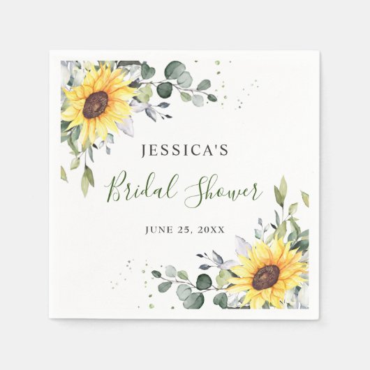 Elegant Sunflower Eucalyptus Florenz. Vrijgezellen Servet (Voorkant)