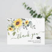 Elegant Sunflower Eucalyptus Foliage Afstuderen Bedankkaart (Staand voorkant)