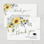 Elegant Sunflower Eucalyptus Foliage Afstuderen Bedankkaart (Voorkant / Achterkant)