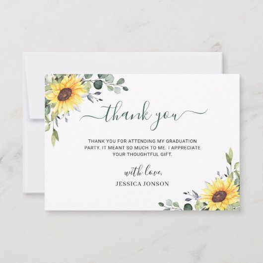 Elegant Sunflower Eucalyptus Foliage Afstuderen Bedankkaart (Achterkant)