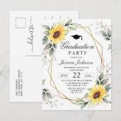 Elegant Sunflower Eucalyptus Graduation Party Aankondigingskaart (Voorkant / Achterkant)
