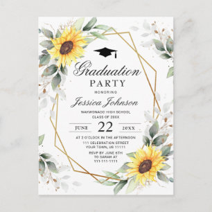 Elegant Sunflower Eucalyptus Graduation Party Aankondigingskaart