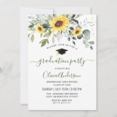 Elegant Sunflower Eucalyptus Graduation Party Kaart (Voorkant)